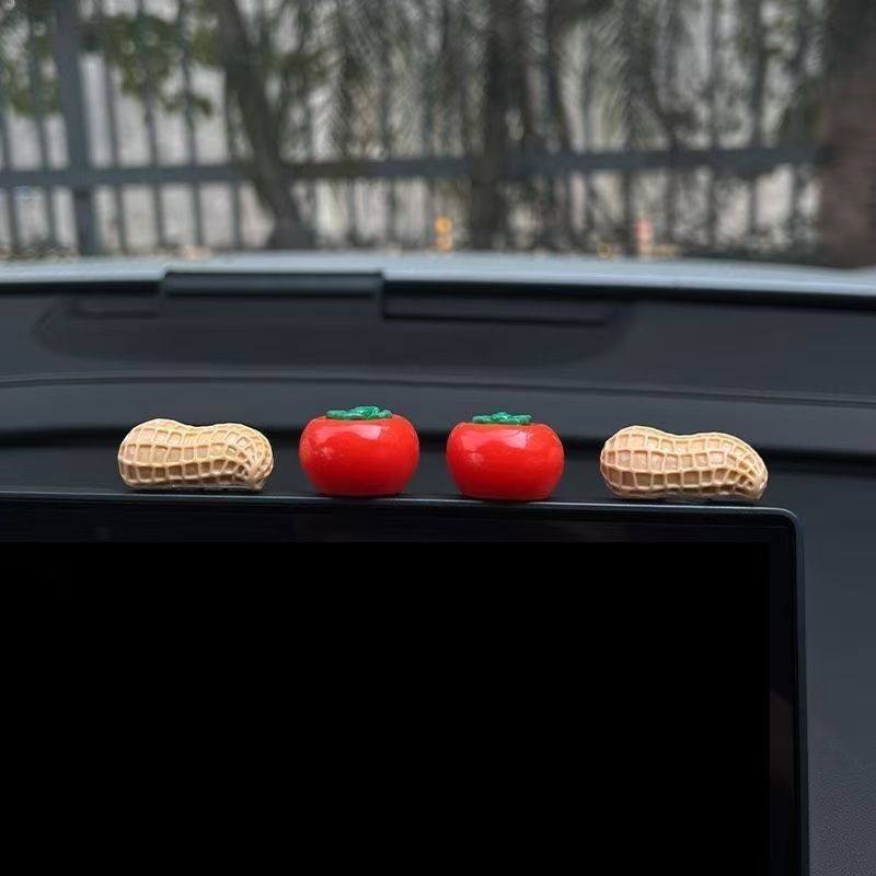 新年好事发生汽车摆件中控台个性卡通柿子花生车载显示屏幕装饰贴