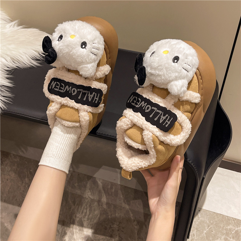 KT猫棉鞋女冬季新款学生防滑保暖小白鞋平底厚底可爱室内包跟棉拖,淘宝优惠券,粉丝福利购,淘宝优惠卷