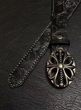 Kzzy中古vintage暗黑铆钉雕花纹理感日式做旧小众设计腰带皮带