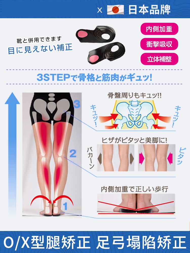 日本O型腿矫正鞋垫小腿外翻扁平足XO型腿矫正神器罗圈腿纠正腿型x - 图1