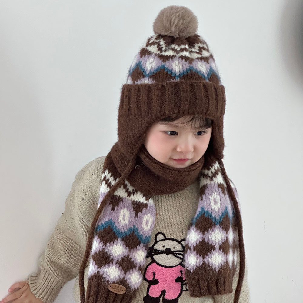 儿童帽子冬季韩版男女童时尚保暖围巾套装针织毛线帽宝宝护耳帽潮,淘宝优惠券,粉丝福利购,淘宝优惠卷