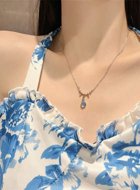 水滴锆石女夏季设计感小众锁骨链