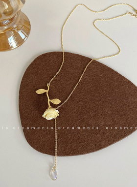 2022新款网花金色项链玻璃水滴吊坠锁骨链时尚圆珠花朵颈链配饰