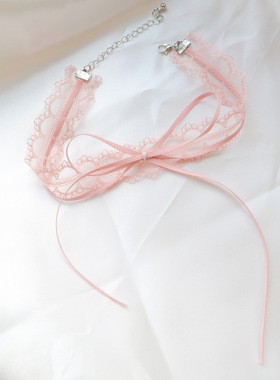 少女心项链新品颈带粉色爱心吊坠颈链Choker项款锁骨链蝴蝶项链