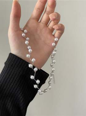 网红小清新项链女短款珍珠