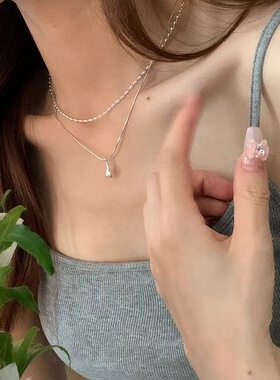 银色水滴双层项链女小众设计轻奢温柔个性简约百搭锁骨链