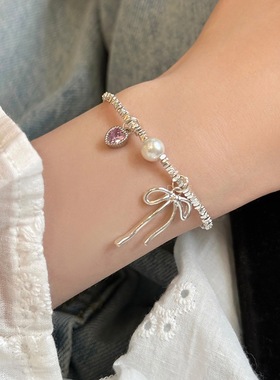 粉色爱心蝴蝶结碎银子手链女轻奢小众精致手镯新款甜美风星星手饰