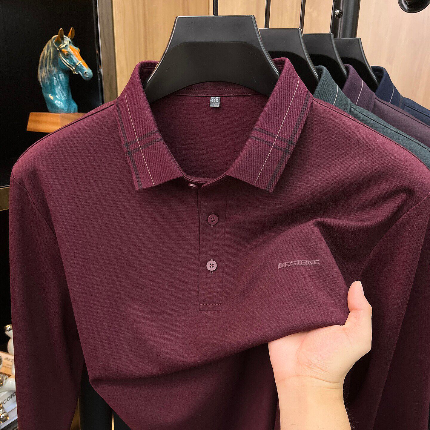 Autumn new long sleeve t-shirt for men burgundy