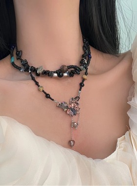 女千禧风蓝色蝴蝶流苏项链