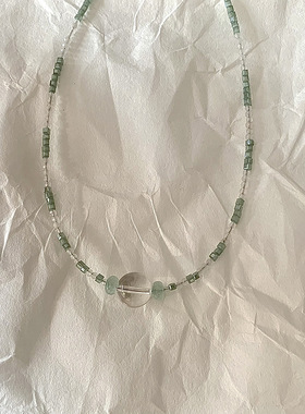 女清新蓝绿色系白水晶项链