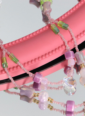 串珠女浪漫紫色花朵项链