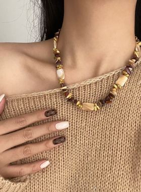 美德拉复古天然石贝壳串珠项链女