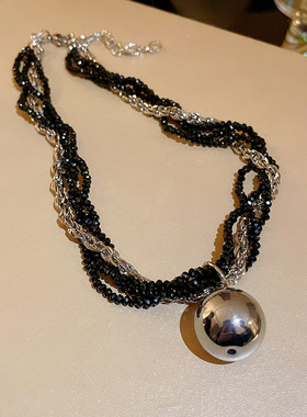金属黑晶石缠绕女金属球项链