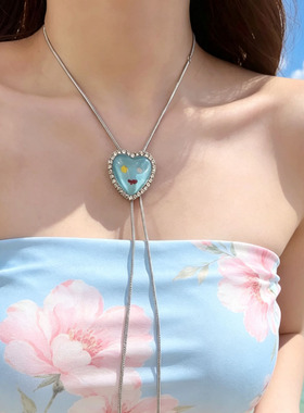 简约设计感蓝色笑脸爱心项链女款