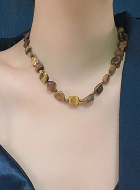 异型虎眼石串珠项链不规则颈链女