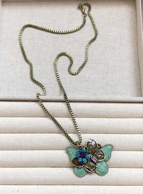 波西米亚民族风蝴蝶花吊坠项链女