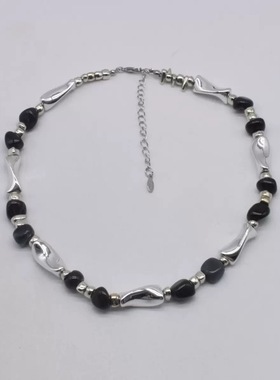 复古冷淡风异形金属黑石头项链女