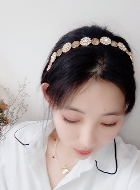 发箍复古金币雕刻小众闪钻高级感