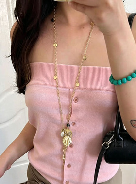 欧美风金色爱心贝壳流苏项链女款