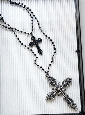 双层叠戴十字架吊坠项链女毛衣链