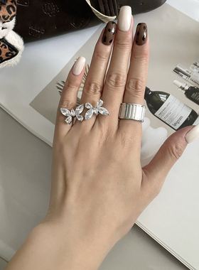 时尚镶钻金属蝴蝶流苏开口戒指女