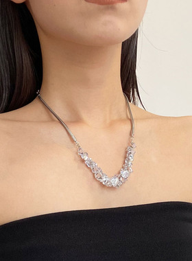 欧美金属链条水钻串珠项链颈链女