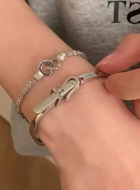 韩版甜酷马蹄扣皮带扣手镯百搭