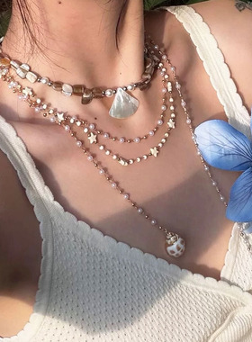 多层贝壳星星choker多层叠戴项链