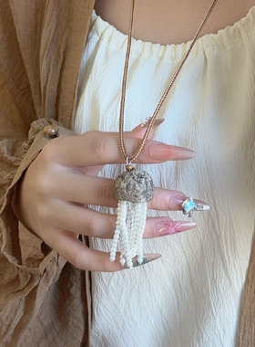 时尚果壳珍珠流苏水母吊坠项链女