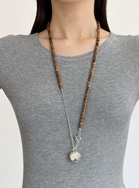 棕色虎眼石串珠小茶壶吊坠项链女