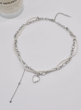 时尚甜酷双层缠绕珍珠爱心项链女