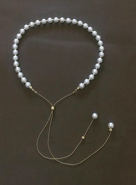 法式长款可调节抽拉式珍珠项链女