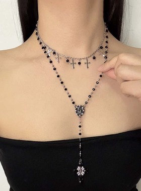 双层叠戴长款链条十字架吊坠项链