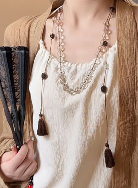 新中式复古透明水晶串珠项链女