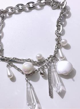 欧美街拍配饰朋克风珍珠锁骨链