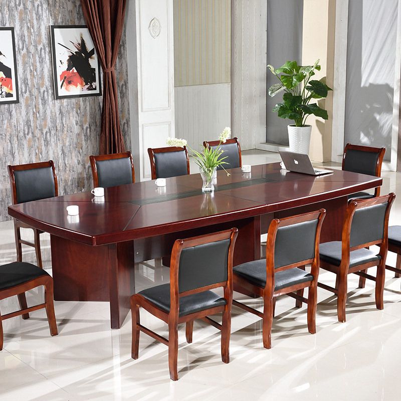 会议桌多人开会桌实木皮长条桌大型油漆桌椅组合商务洽谈桌培训桌