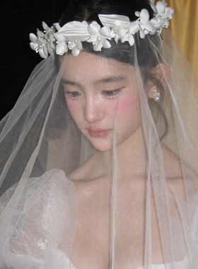 森系白色花朵发带新娘超仙甜美头饰布艺花环婚礼拍照道具