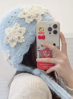 雪花水母帽手工diy钩针编织材料包雪花纱混羊毛秋冬季送朋友