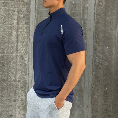 运动短袖男T恤半高领门襟收袖口立领健身肌肉撸铁狗潮牌透气弹力 - 图2