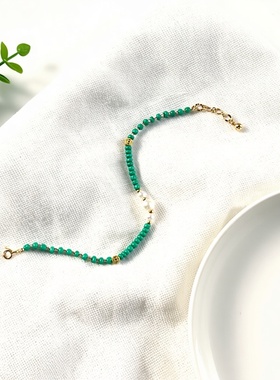 DIY孔雀蓝手链女款轻奢小众精致高级感手串送女友闺蜜生日礼物