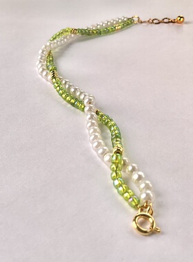 橄榄色米珠手链女款轻奢小众设计感高级气质百搭双圈手串