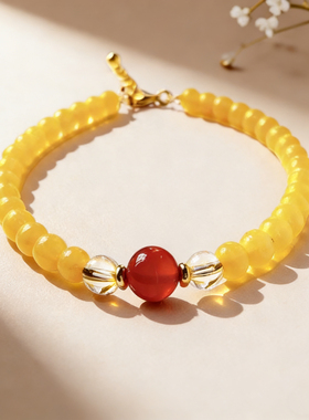红玛瑙黄琉璃手链 本命年新款手串 配饰钛钢链 送朋友送闺蜜礼物