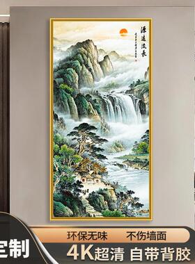 风景山水画入户靠山中式进门玄关墙贴壁画过道尽头装饰画竖版贴画