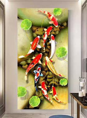 自粘玄关山水装饰画招财风水画瀑布流水墙画竖竹林风景玻璃门贴画