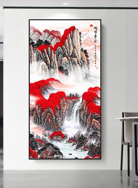 新中式玄关装饰画自粘客厅走廊过道墙面风景山水画贴画墙贴壁画