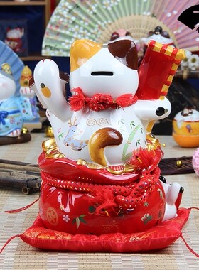 创意福缘猫出入平安招财猫开运储蓄罐开业柜台礼品客厅风水装饰品