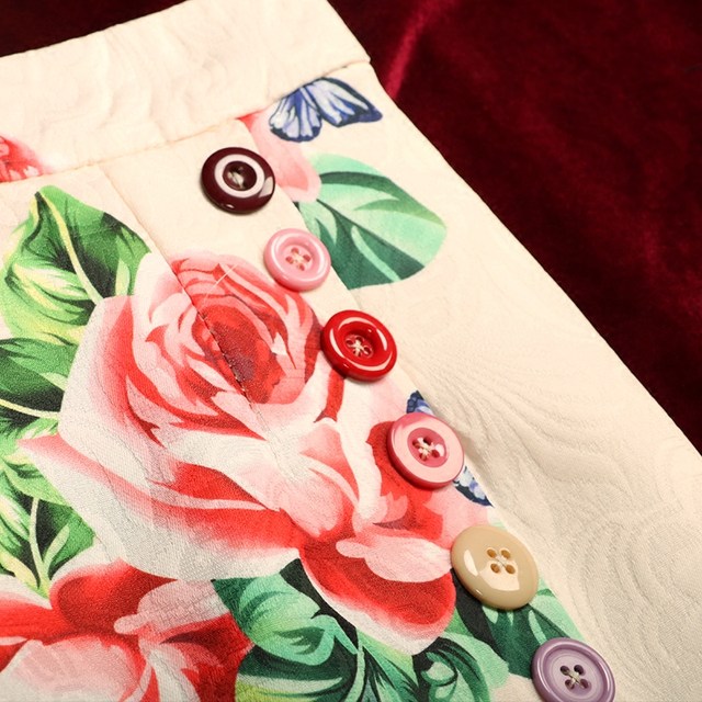 Celebrity style retro style rose jacquard A-line skirt