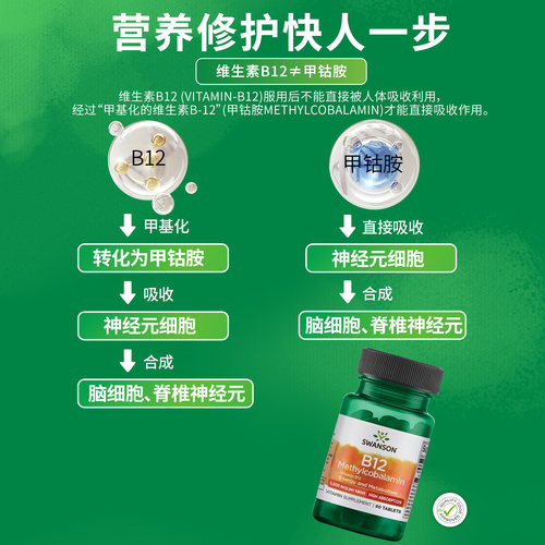 Swanson斯旺森维生素活性b12咀嚼片甲钴胺营养神经改善耳内嗡嗡响 - 图2