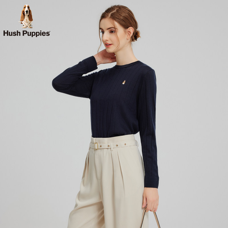 【高品质绵羊毛】暇步士女装圆领针织衫秋季内搭长袖弹力套头线衣