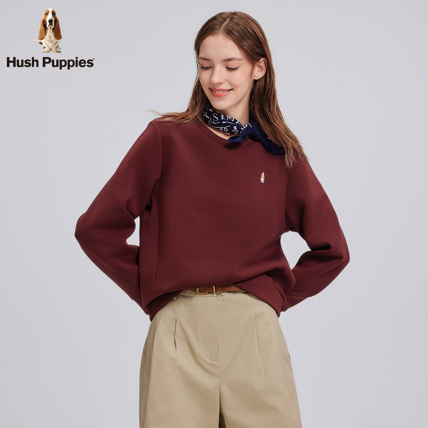 【新年马上旺】暇步士女装秋冬新款加绒保暖空气层圆领红色卫衣女